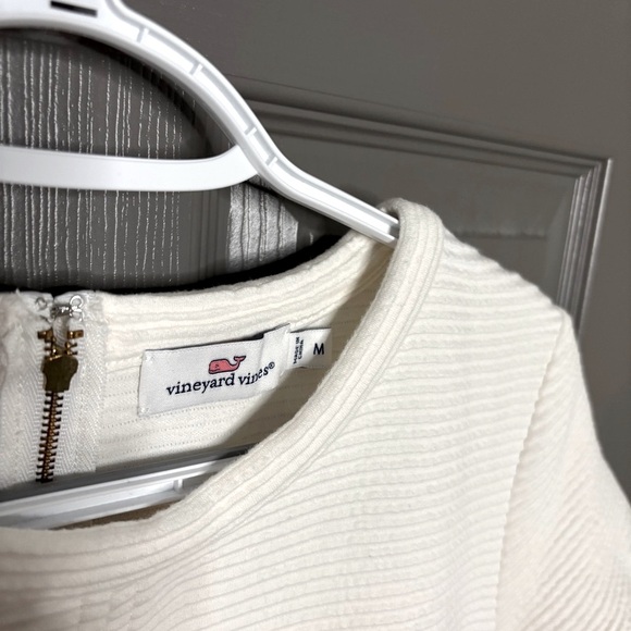 Vineyard Vines Ottoman Textured Ribbed Ivory Shift Dress M Short Sleeves - Picture 4 of 11